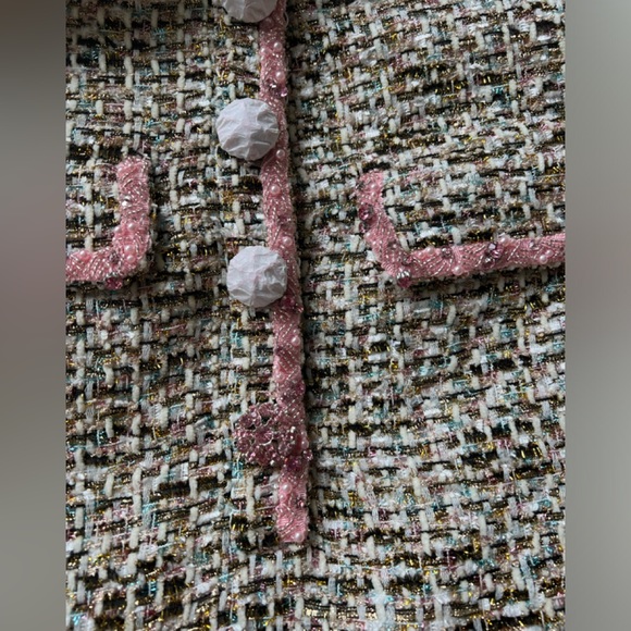 Self Portrait PINK METALLIC BOUCLE MINI DRESS - Picture 3 of 4